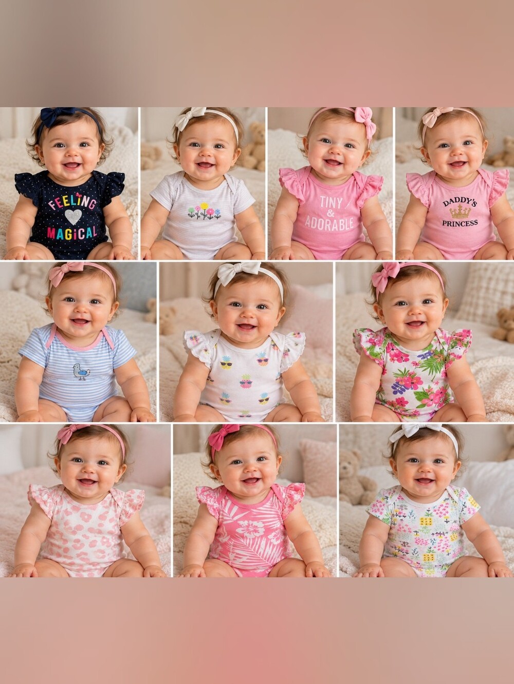 Newborn 0-3 Month Baby girl Bodysuits Onsies - 10 Count